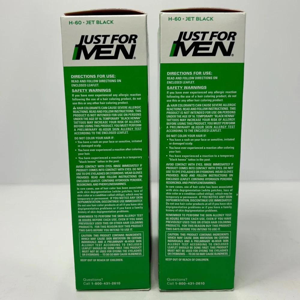 2 Pack Just For Men Shampoo-In Color H-60 Jet Black Gray Coverage Hair Dye